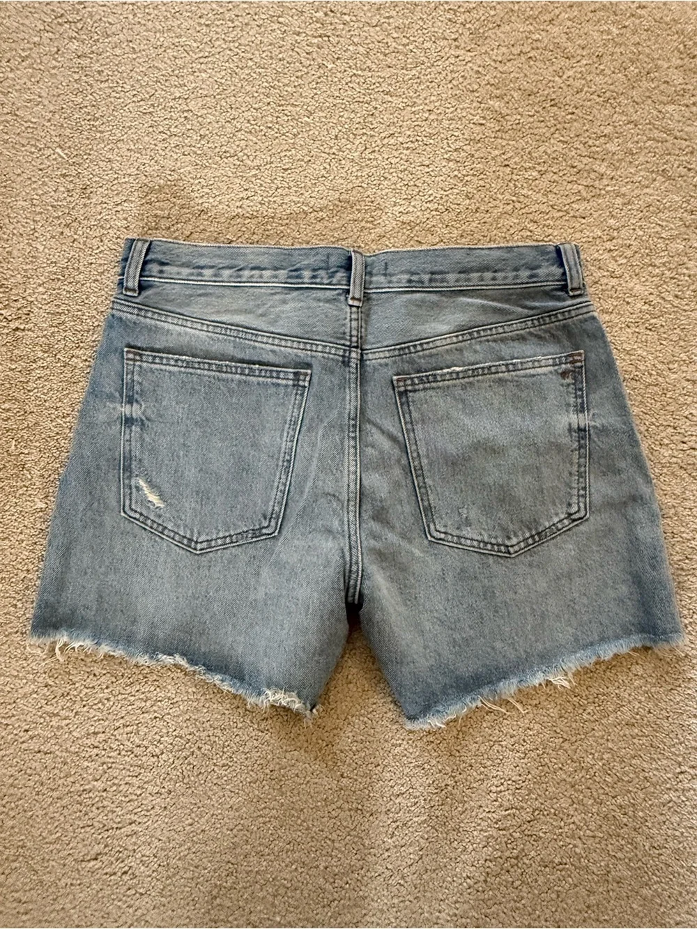 Madewell Brynn Long Shorts Blue Denim Cutoff Shorts with Frayed Hem